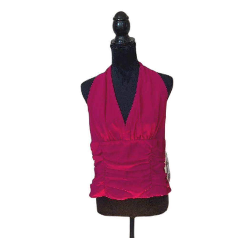 NWT JR Nites Women's  Size 16 Fuschia Pink Halter Formal Top  Ruched Lined